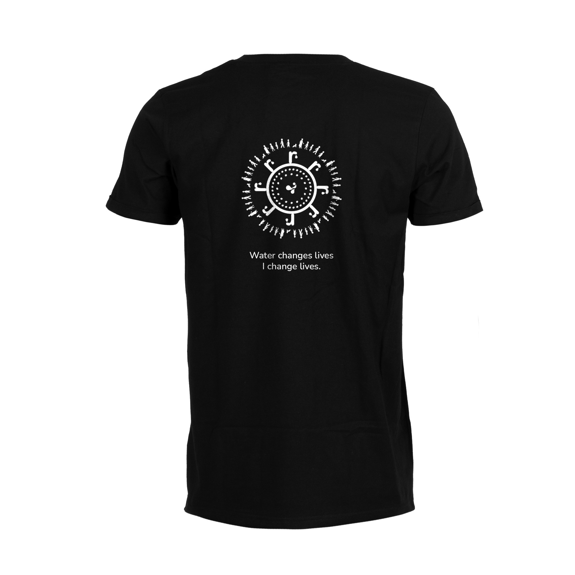 black t-shirt with white logo