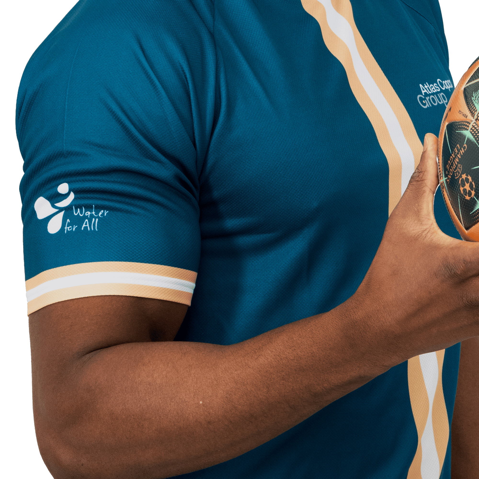 soccer jersey clothes with atlas copco group logo close up