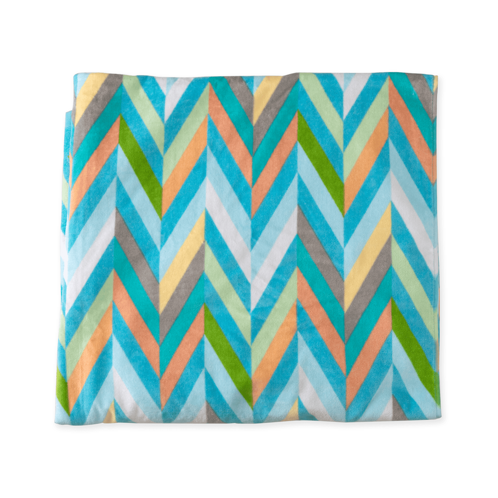 multi color beach towel with blue atlas copco logo folded