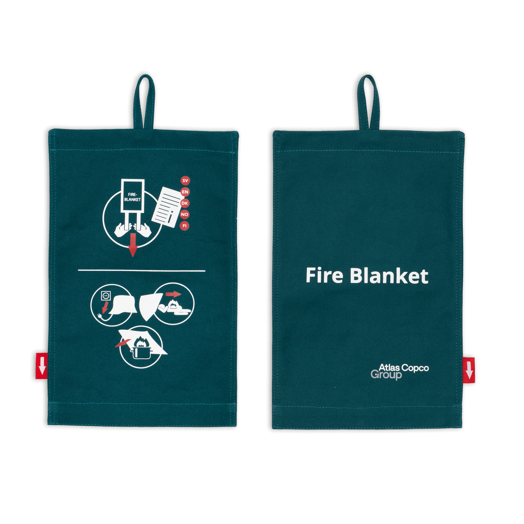 fire blanket with atlas copco group logo front and back