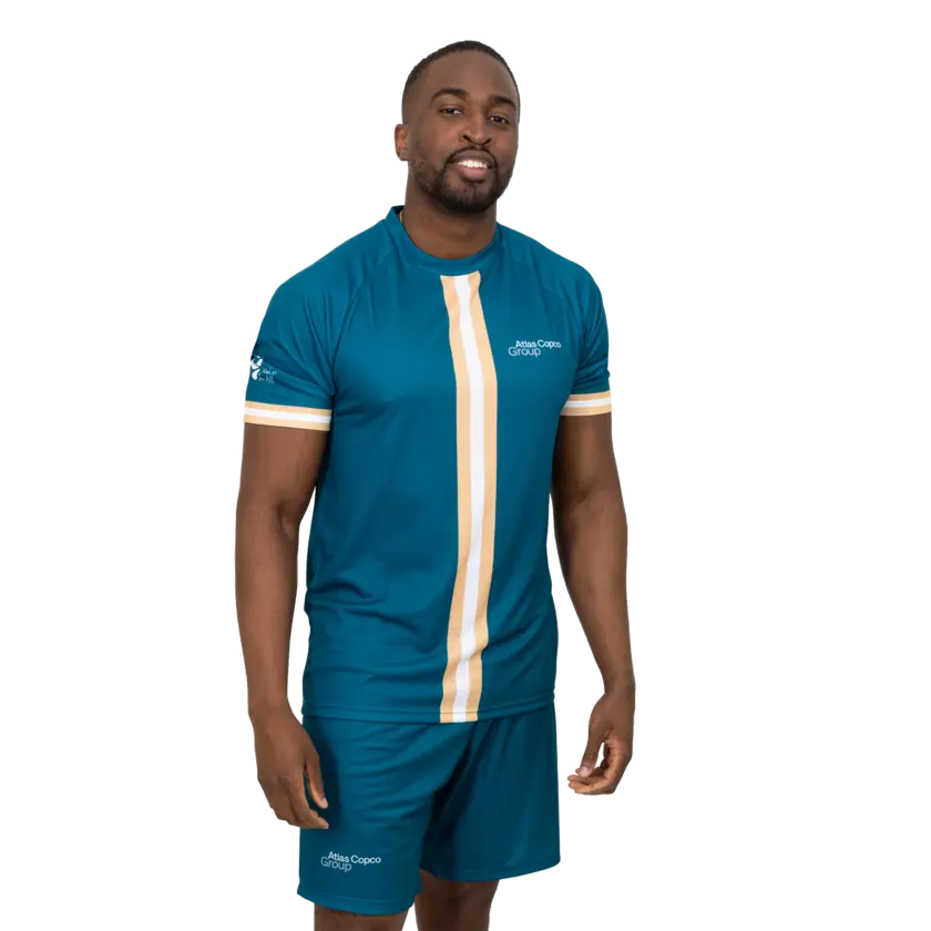 soccer jersey clothes with atlas copco group logo front