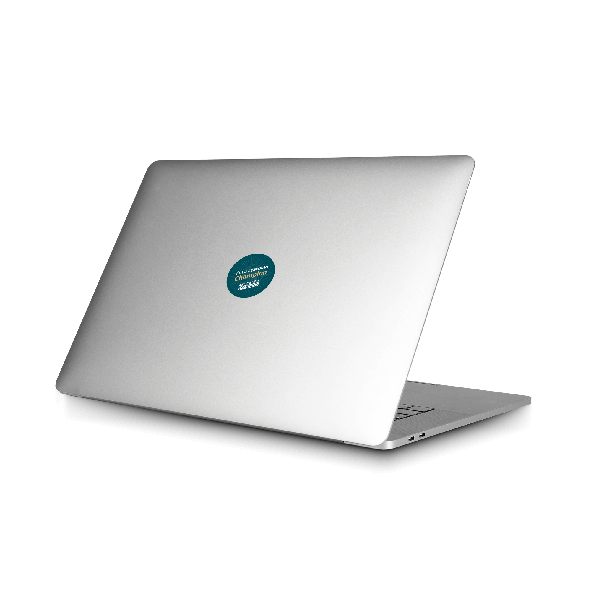 epoxy stickers with never stop learning logo