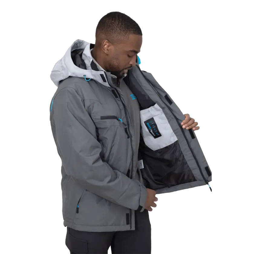 grey winter jacket with inside pocket