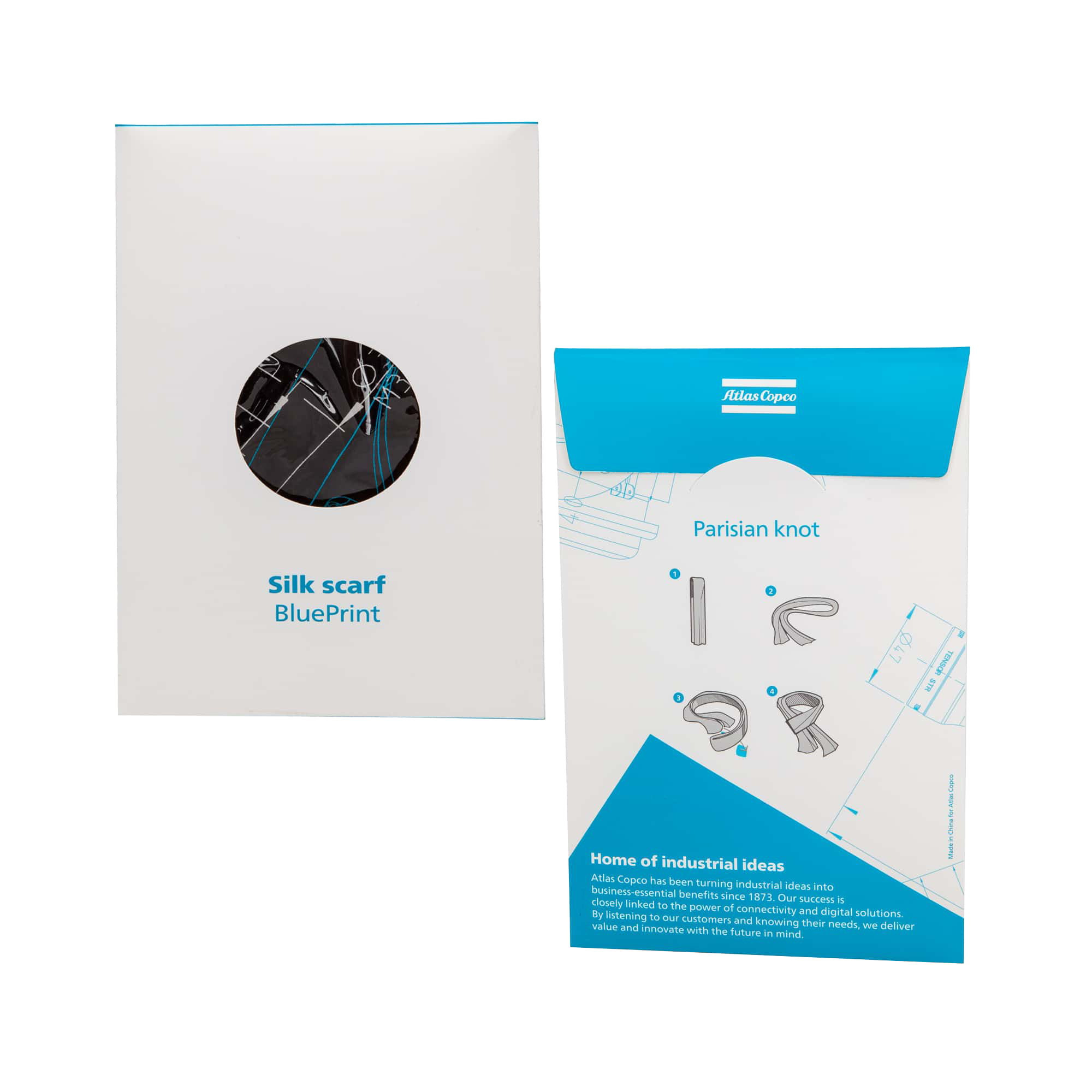 Black Atlas copco blueprint scarf packaging