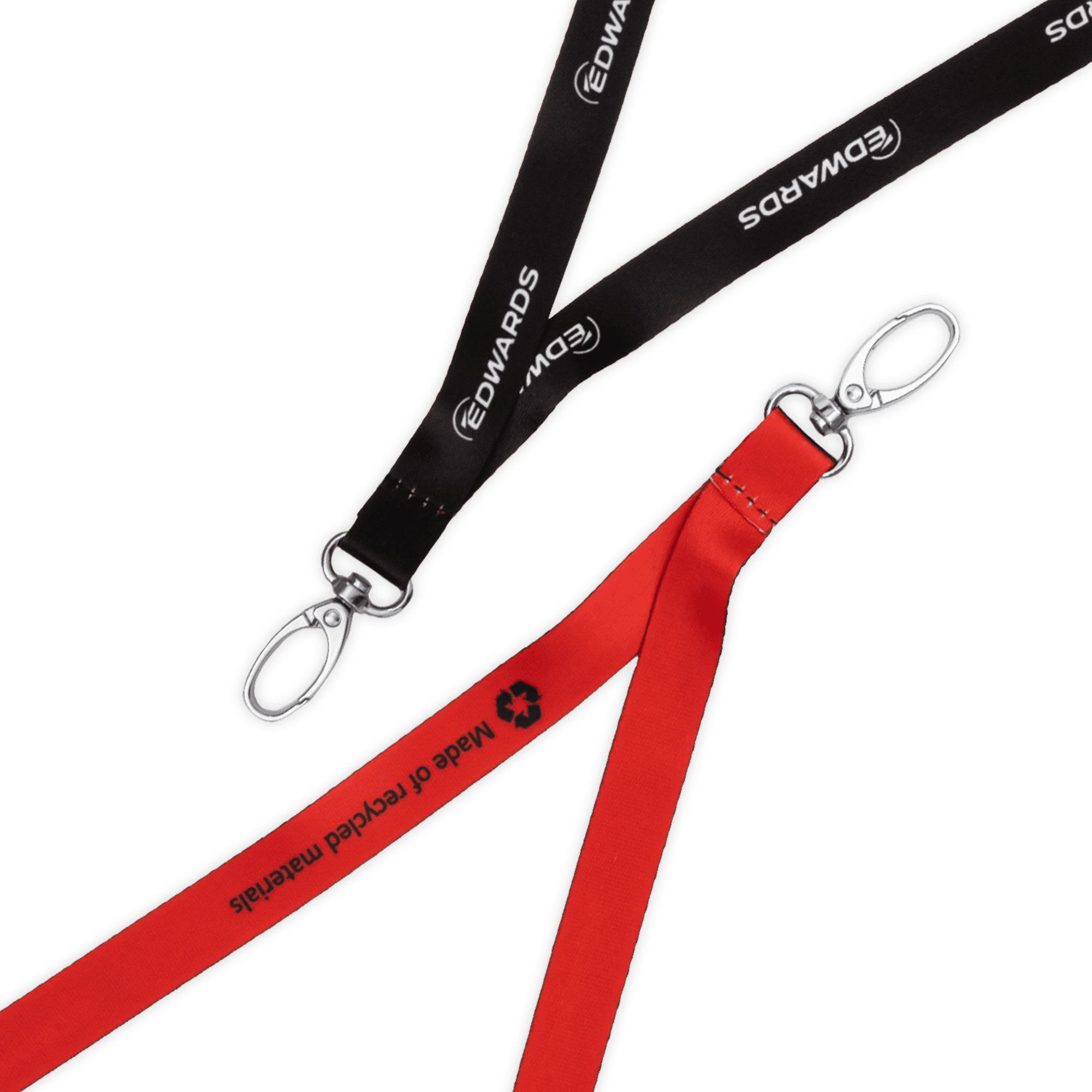 Red and black lanyard with white logo and safety buckle 