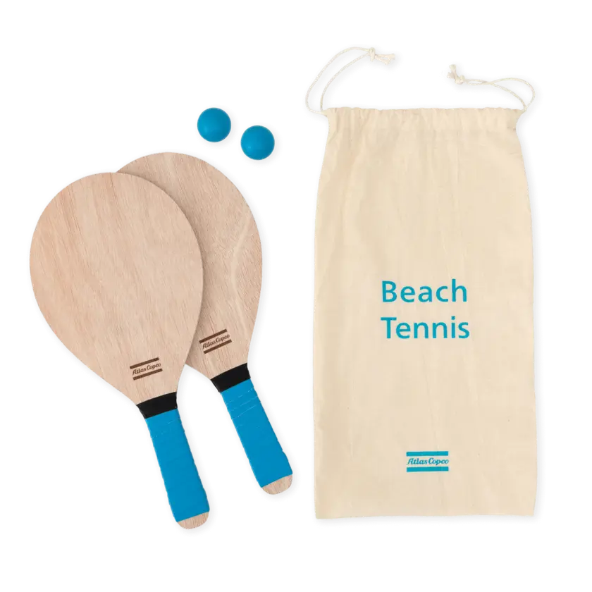beach tennis with atlas copco logo