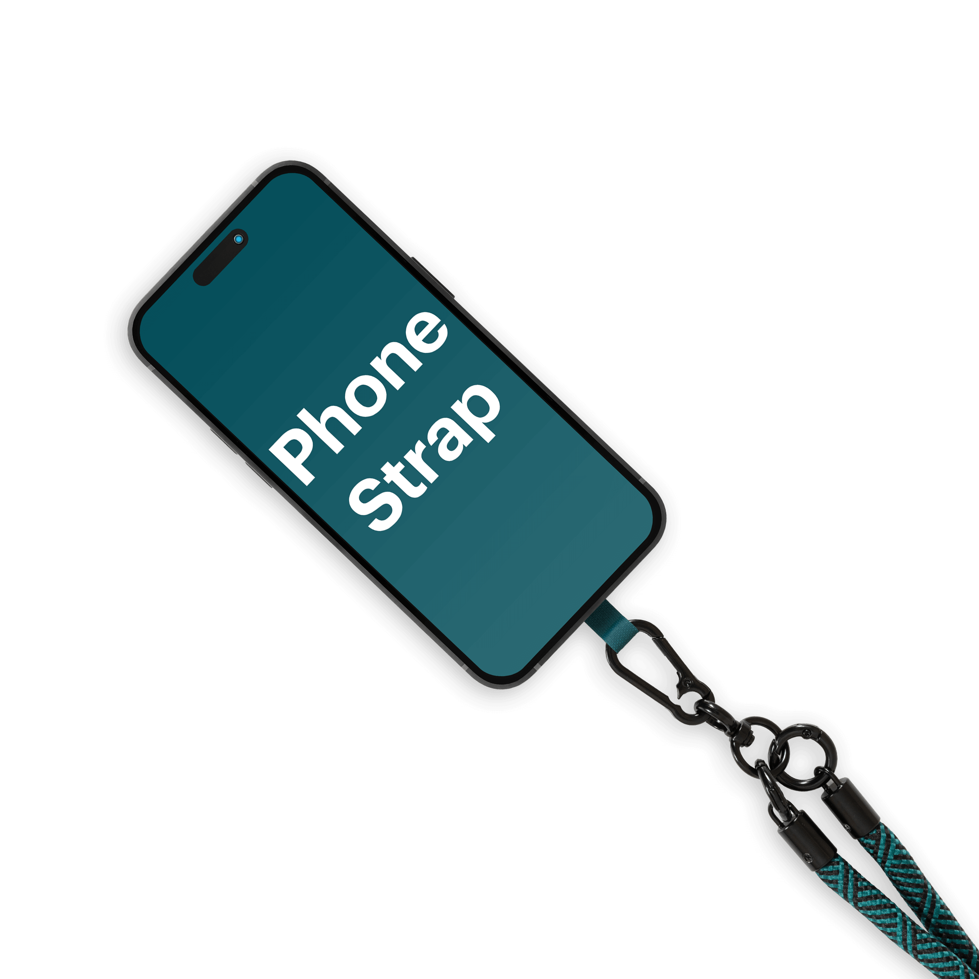 phone strap with atlas copco group logo close up