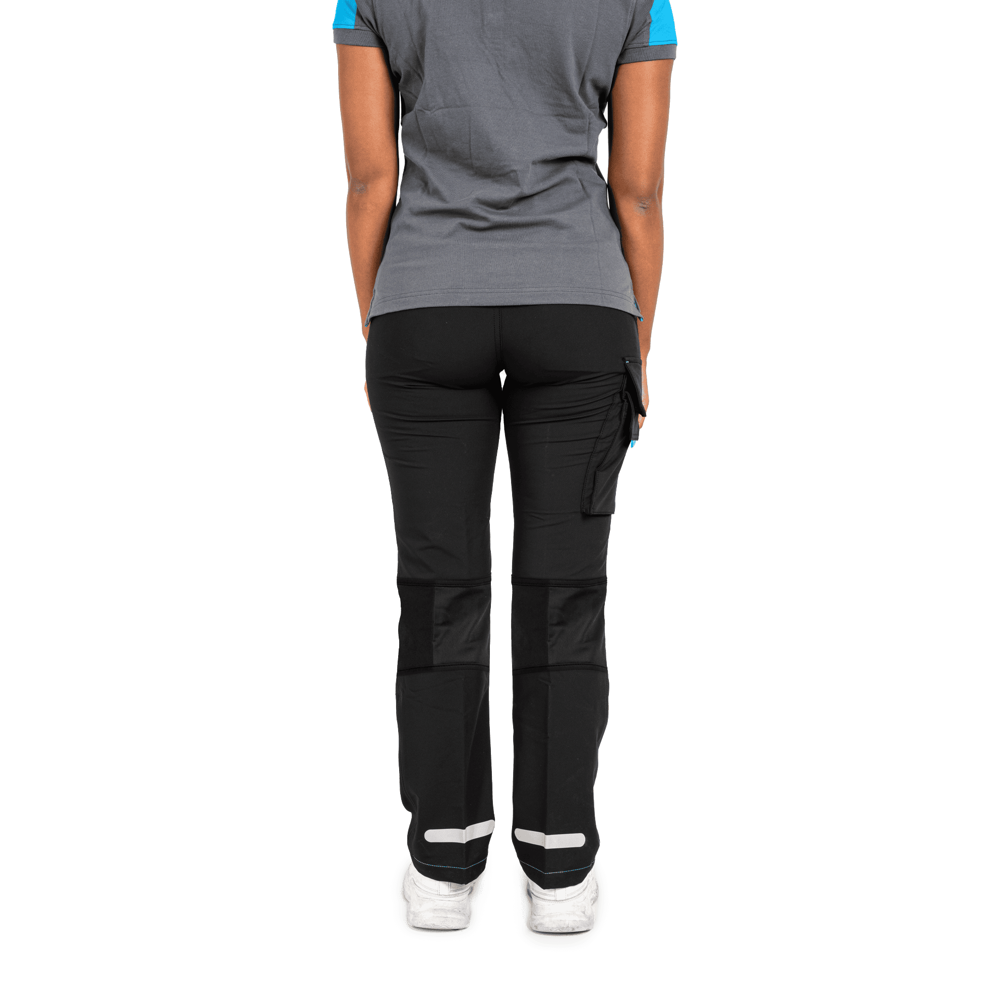 womens black light weight work pants reflective strips