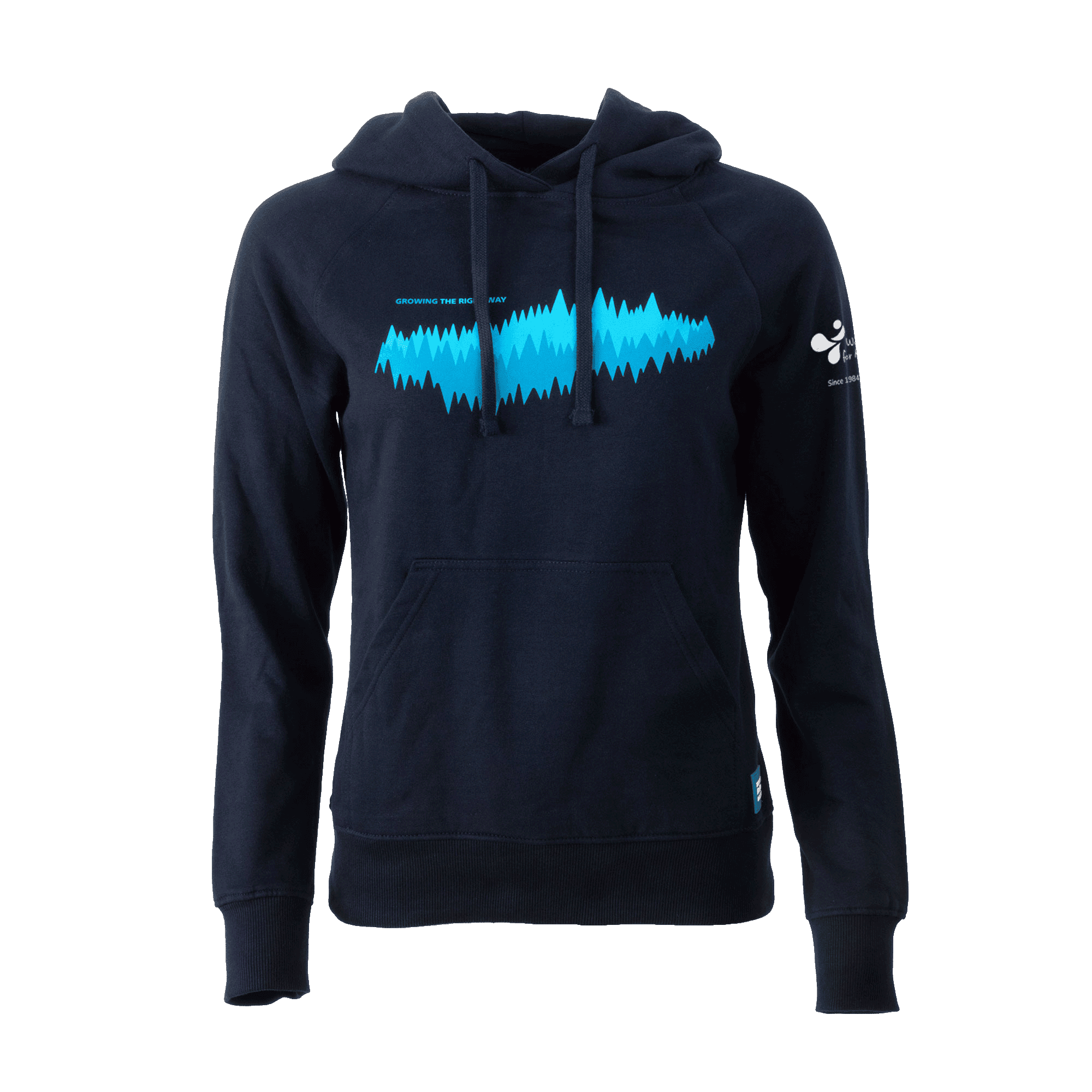 navy hoodie with gtrw pattern and atlas copco box logo