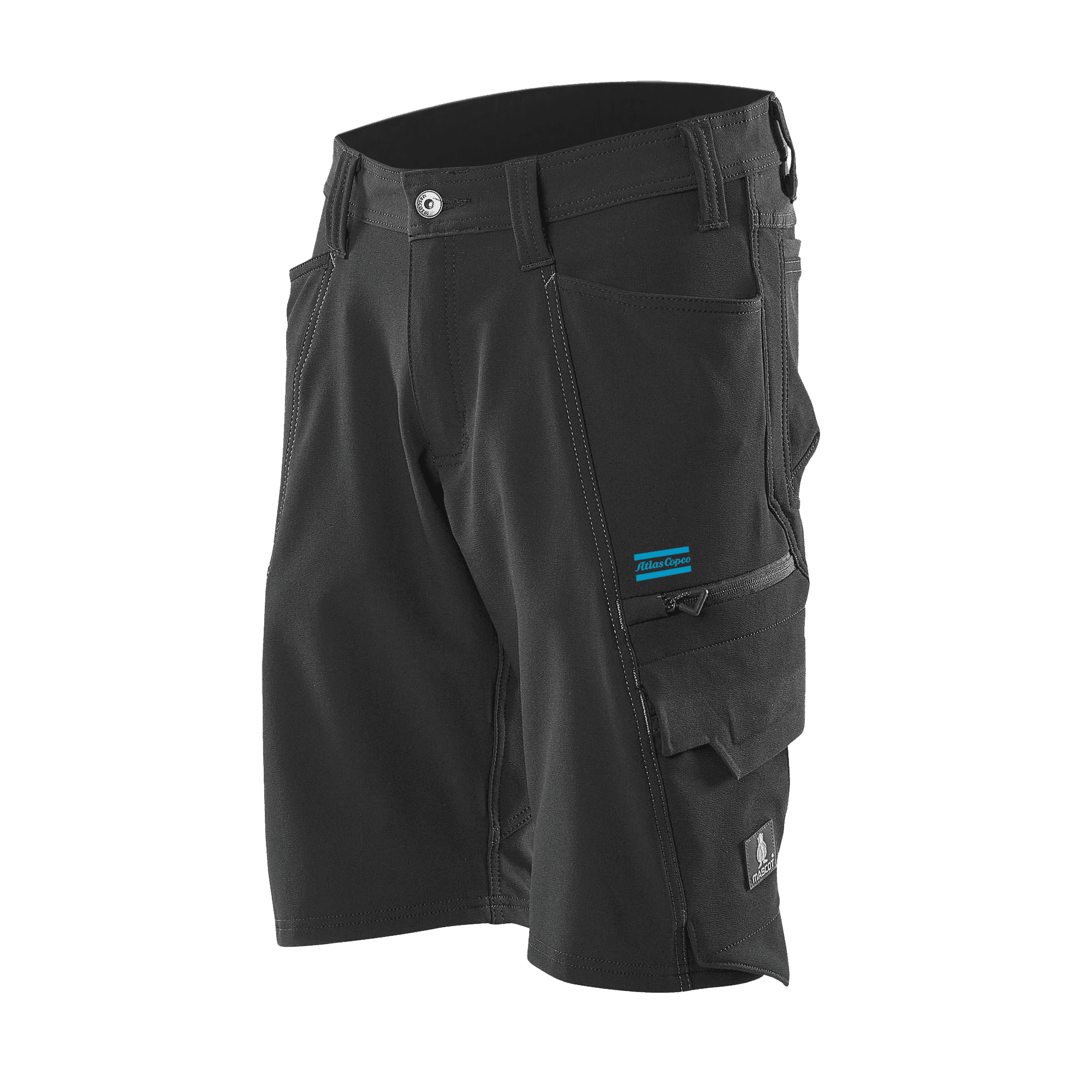 black shorts with atlas copco logo