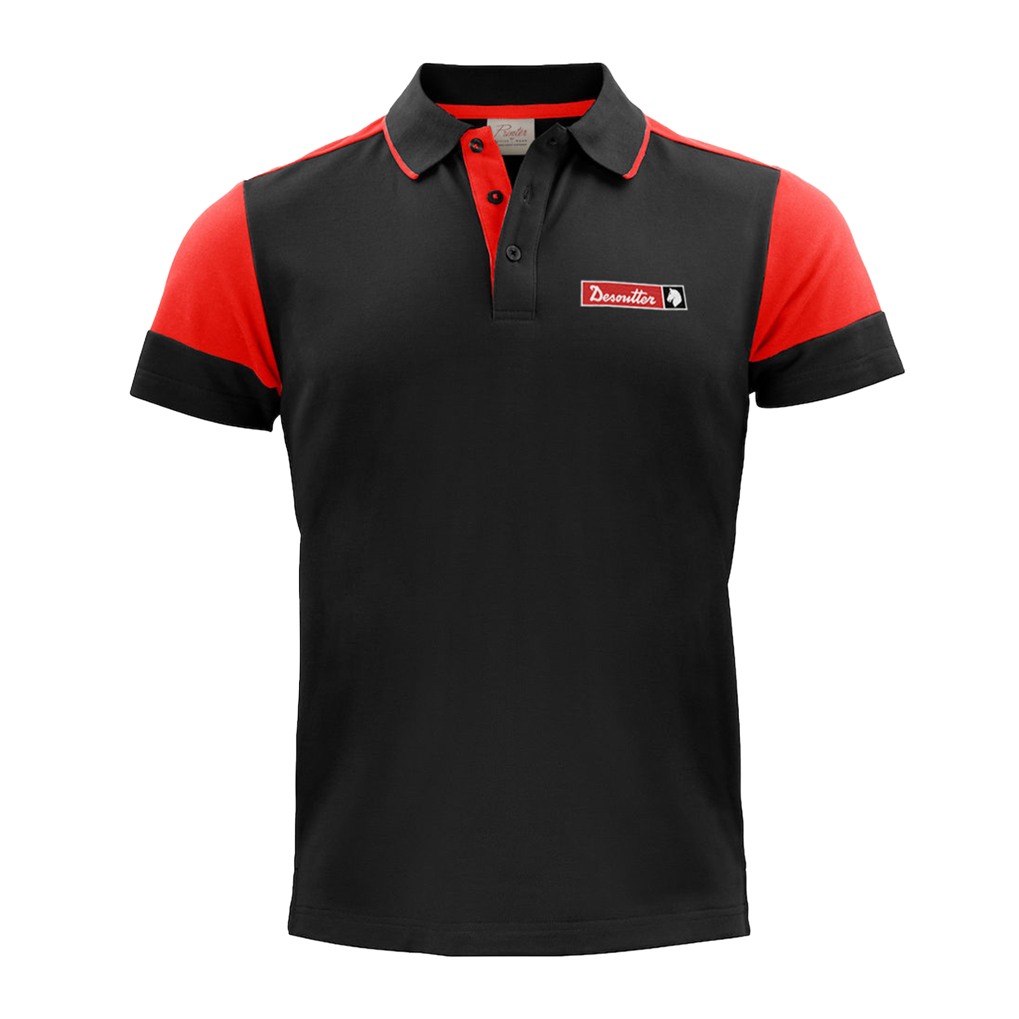 black desoutter polo with red sleeves