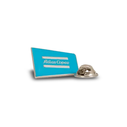 metal pin with atlas copco logo front