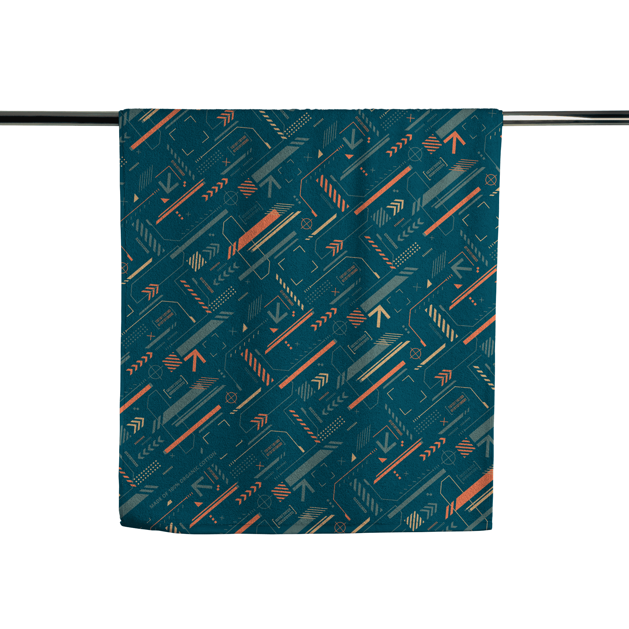 teal towel with atlas copco group logo and pattern