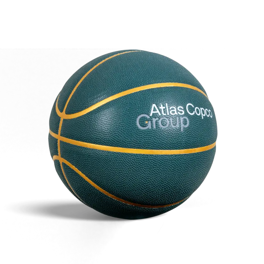 Basketball with atlas copco group logo