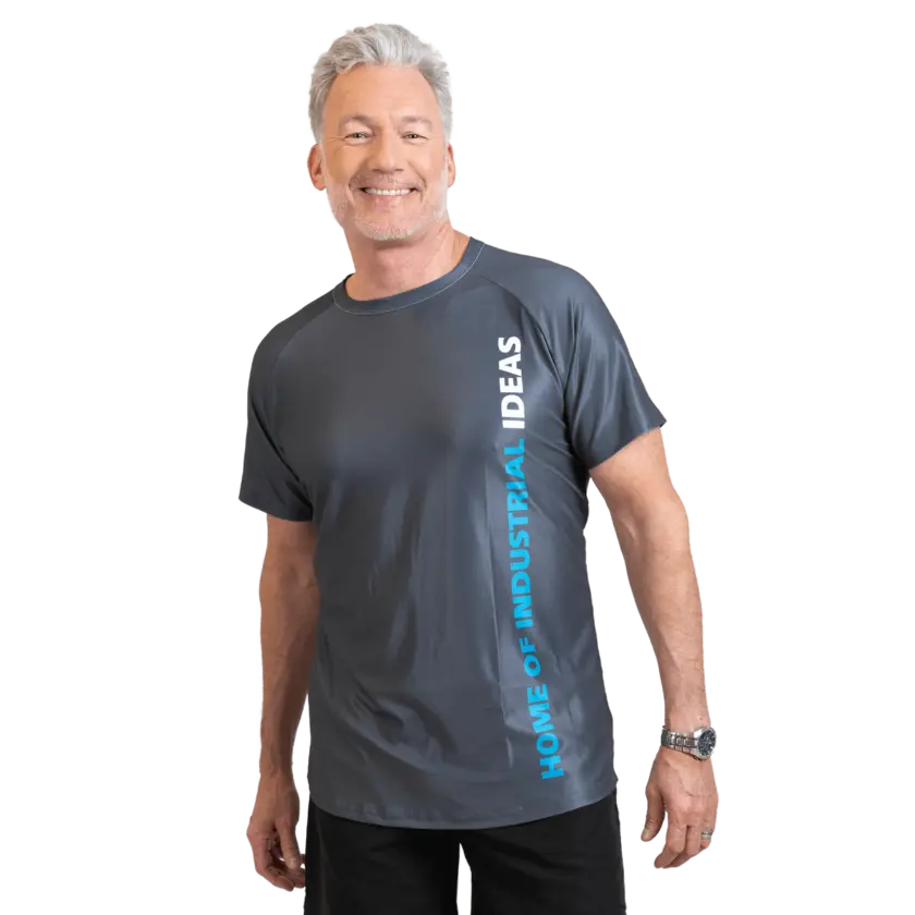 grey active tshirt with home of industrial ideas 