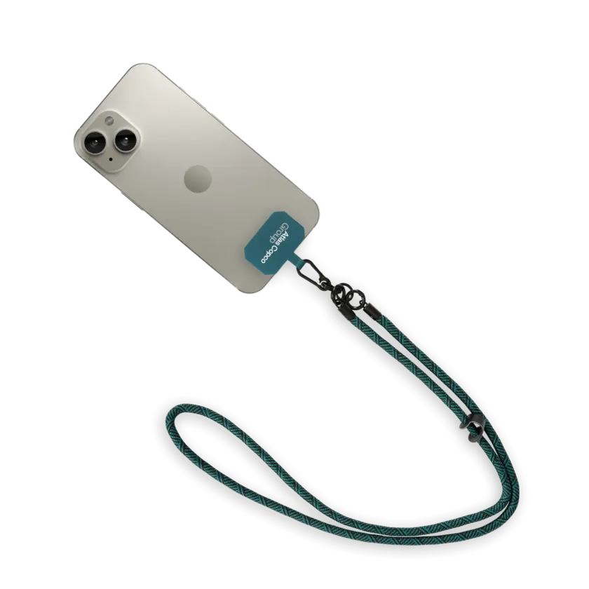 phone strap with atlas copco group logo back