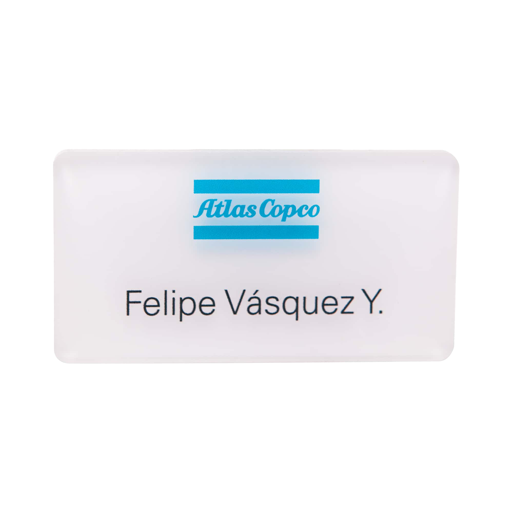 Front of atlas copco nametag