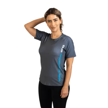 grey active tshirt with atlas copco label on sleeve