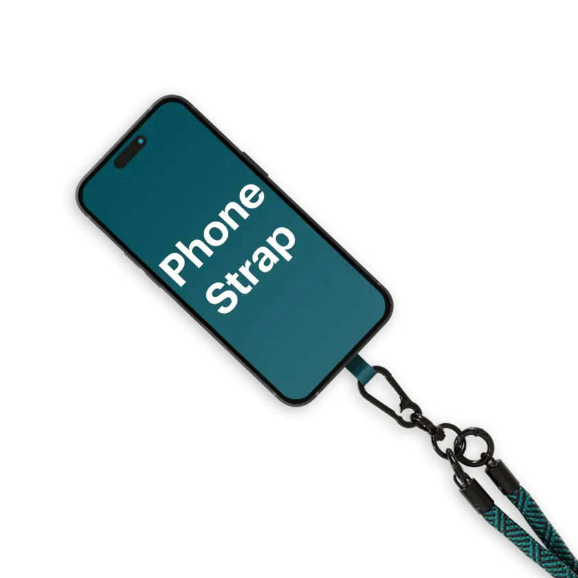 phone strap with atlas copco group logo close up