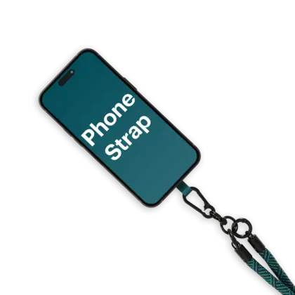 phone strap with atlas copco group logo close up