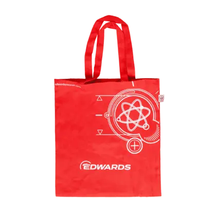 red edwards tote bag white logo and pattern