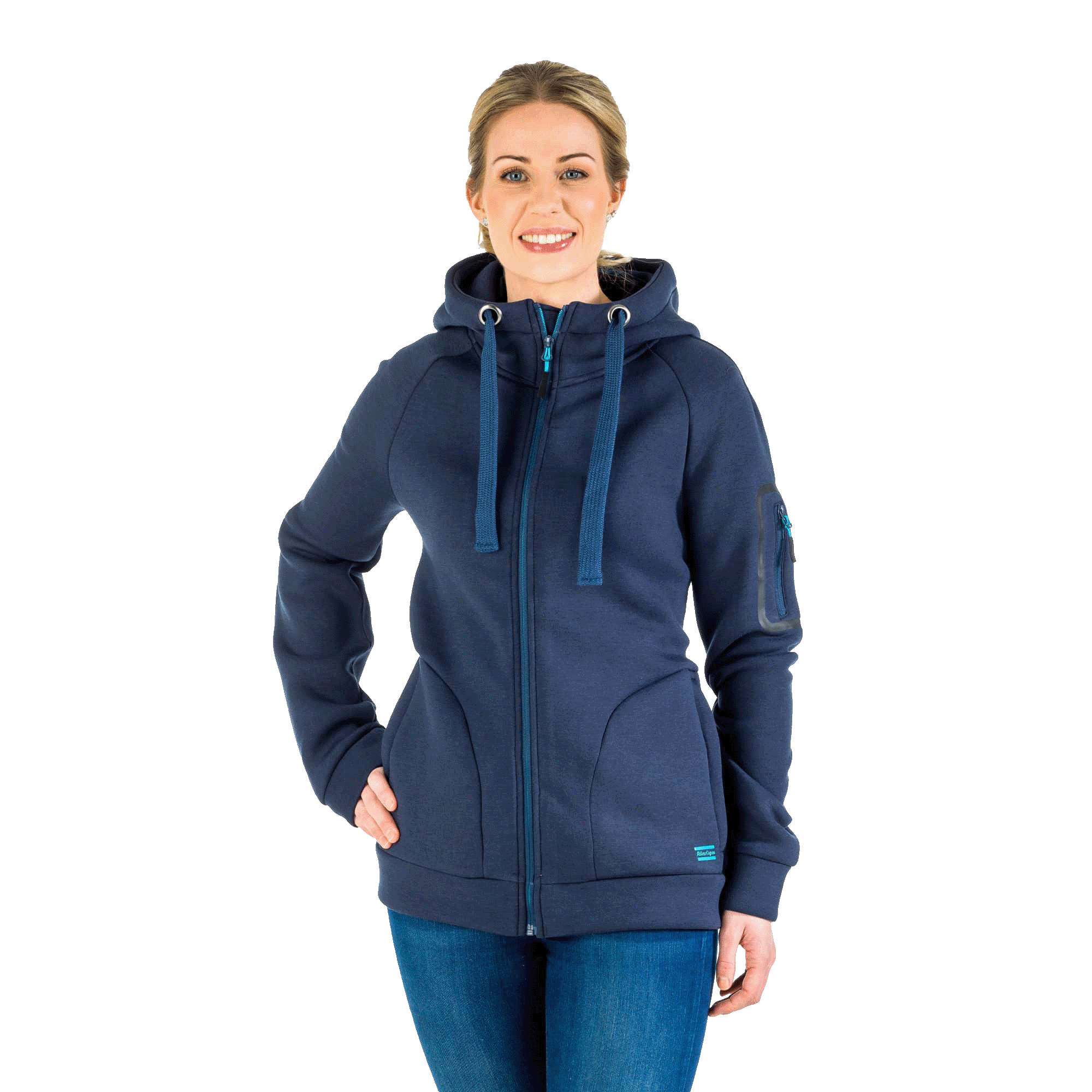 navy blue hoodie with atlas copco logo front