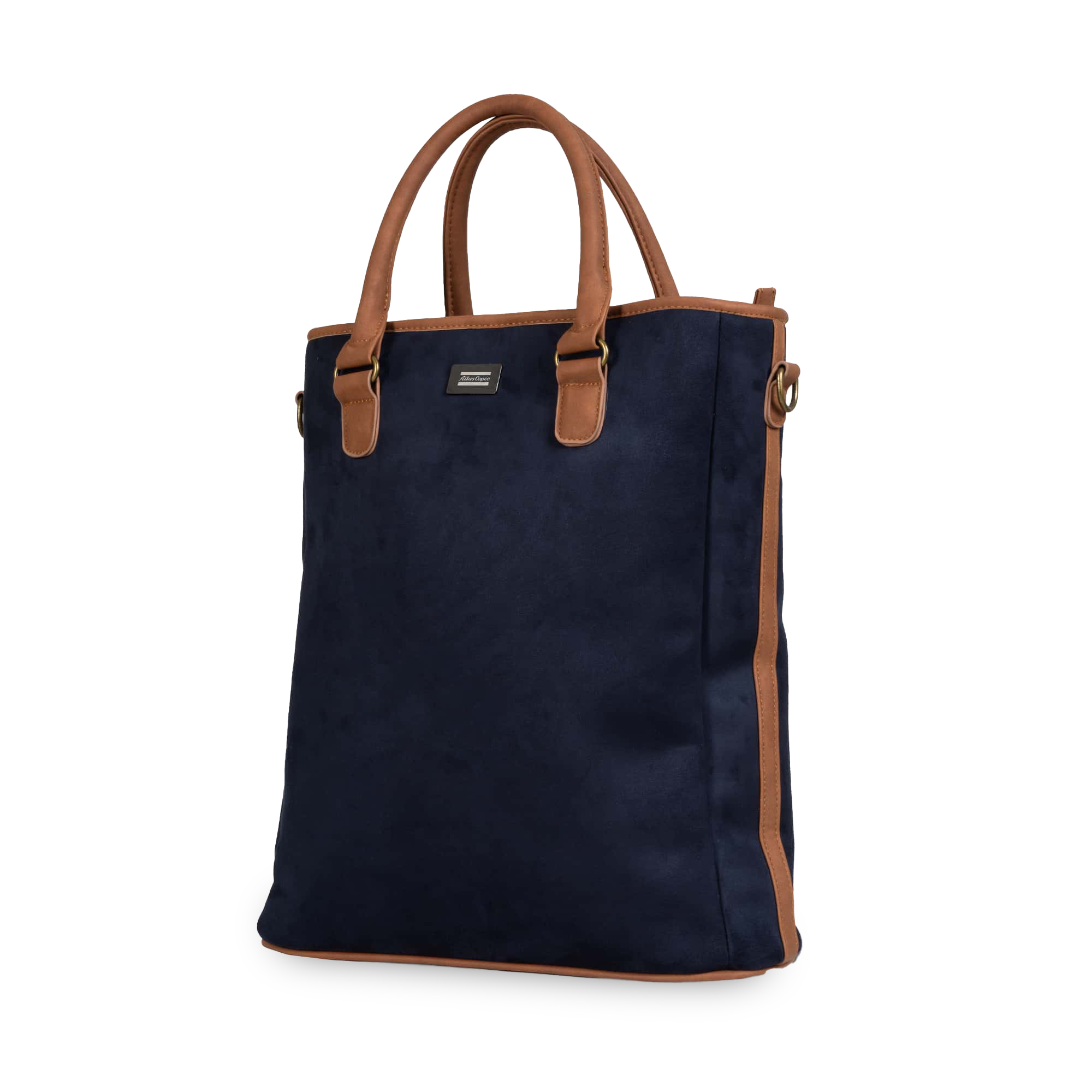 navy laptop bag with leather details