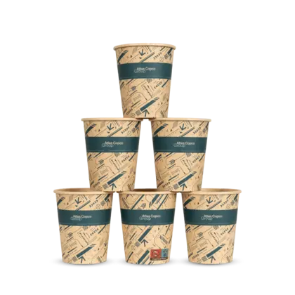 atlas copco group paper cups with teal pattern