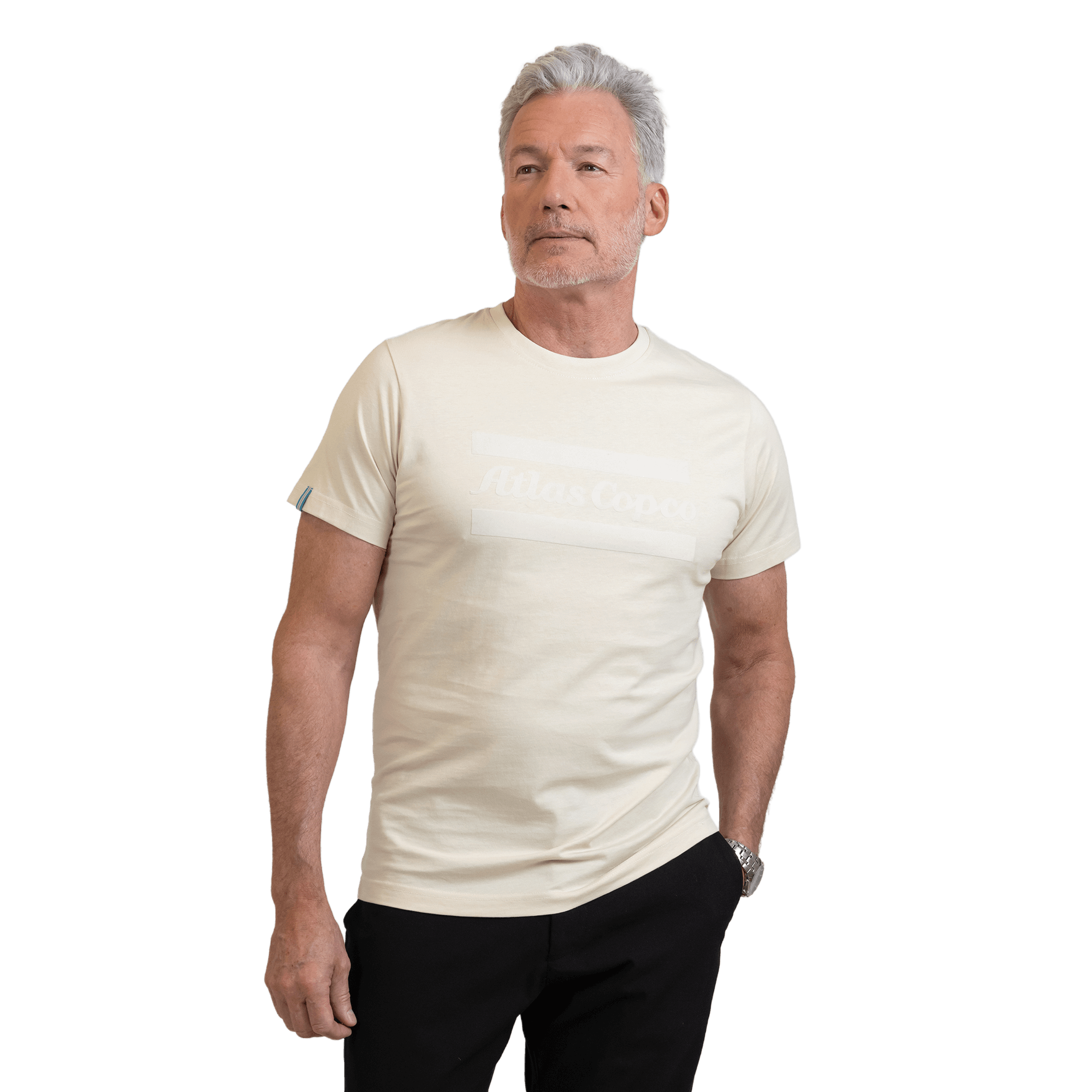 beige tshirt worn by female