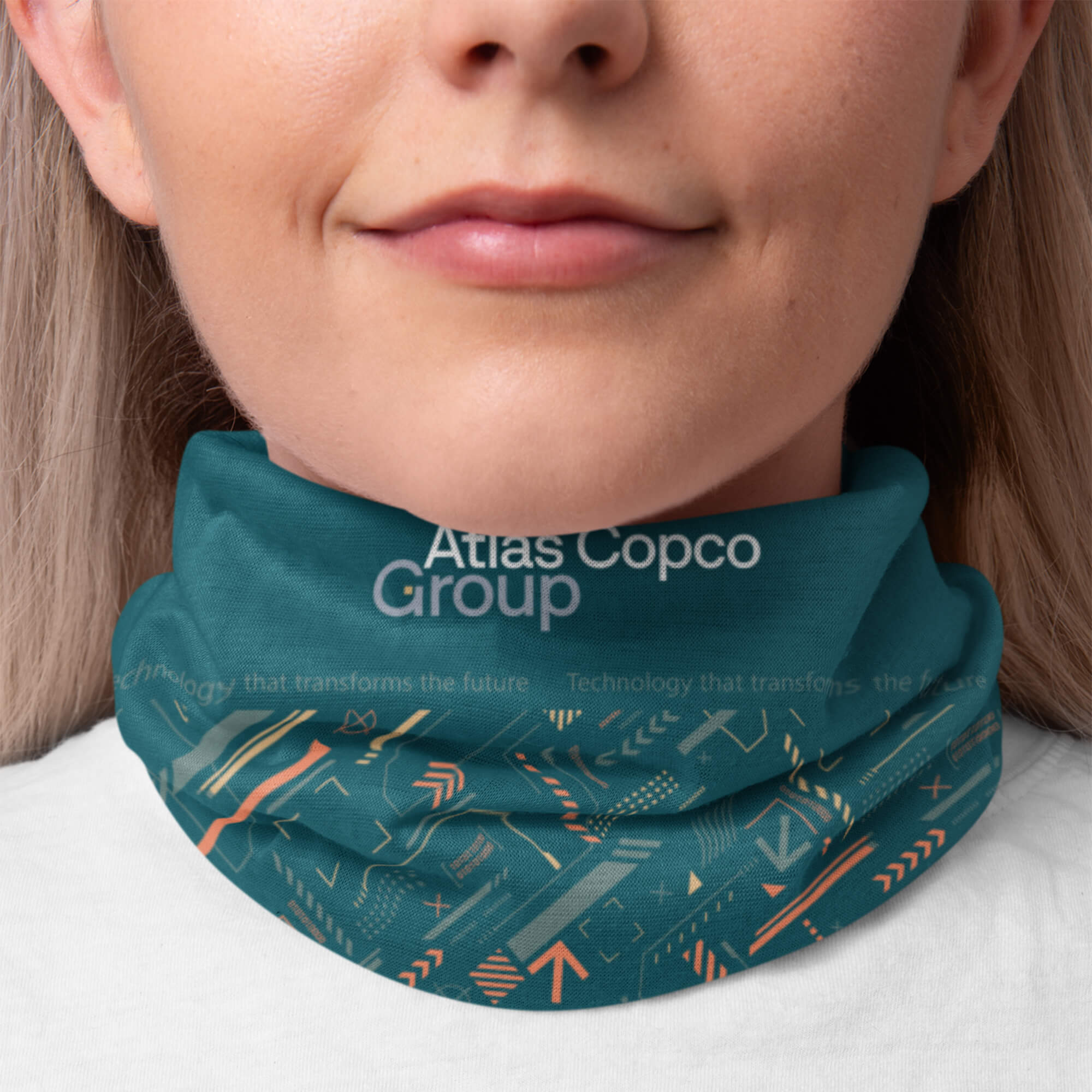 atlas copco group teal multiwear with logo and pattern
