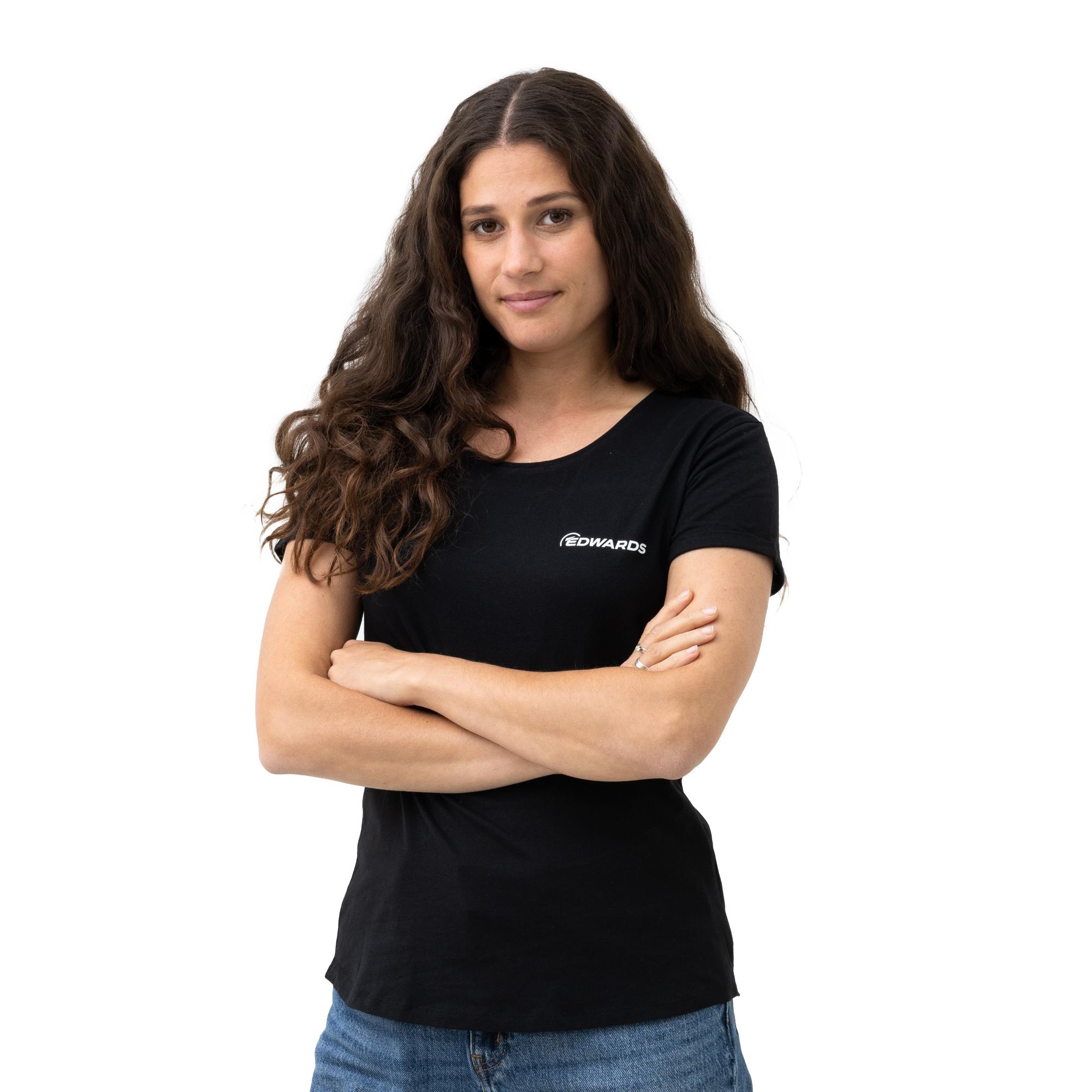 tshirt with edwards logo on female model