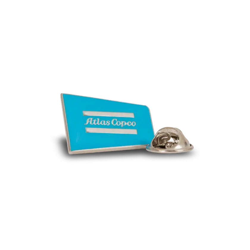 metal pin with atlas copco logo front