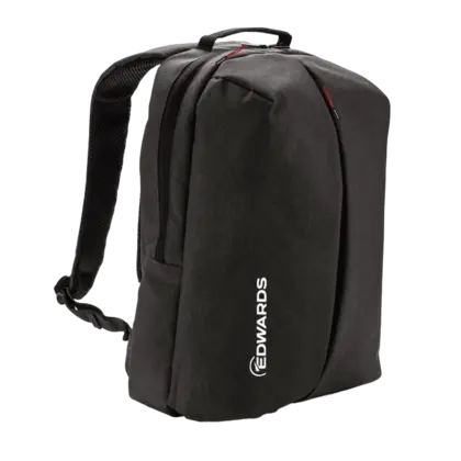 black backpack with white edwards logo