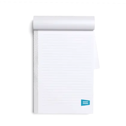 White striped notepad with atlas copco logo