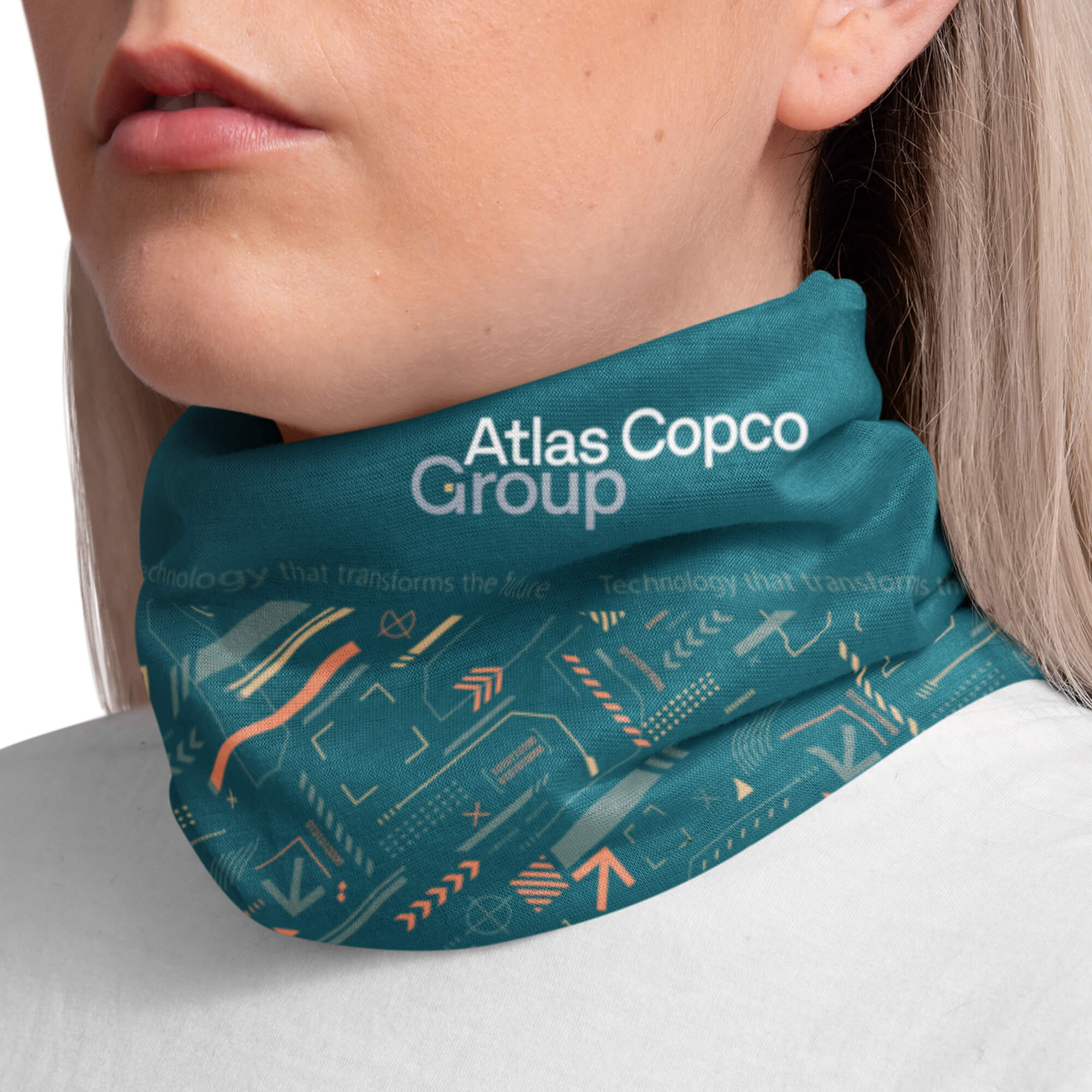 atlas copco group teal multiwear with logo and pattern