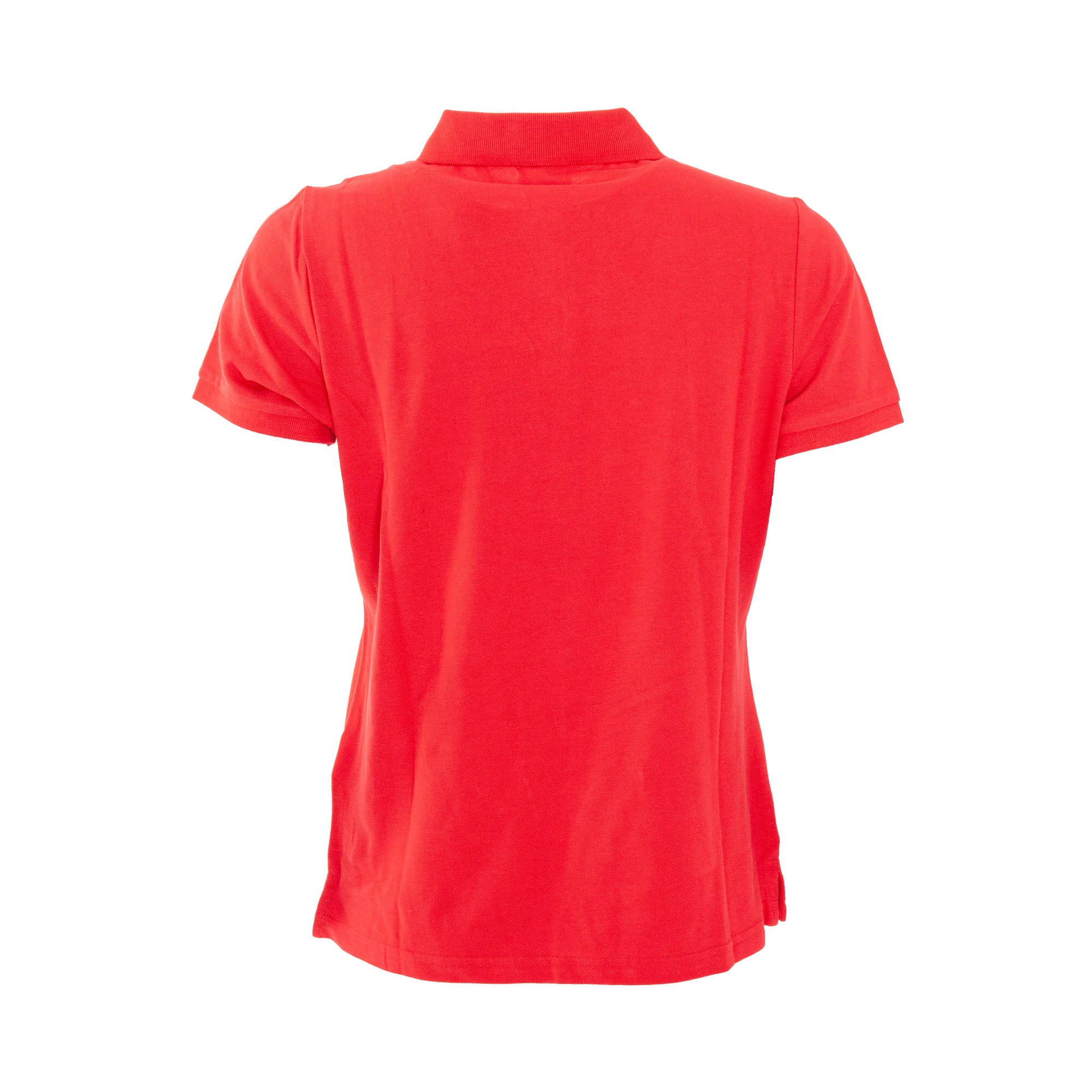 red edwards polo with white logo backside
